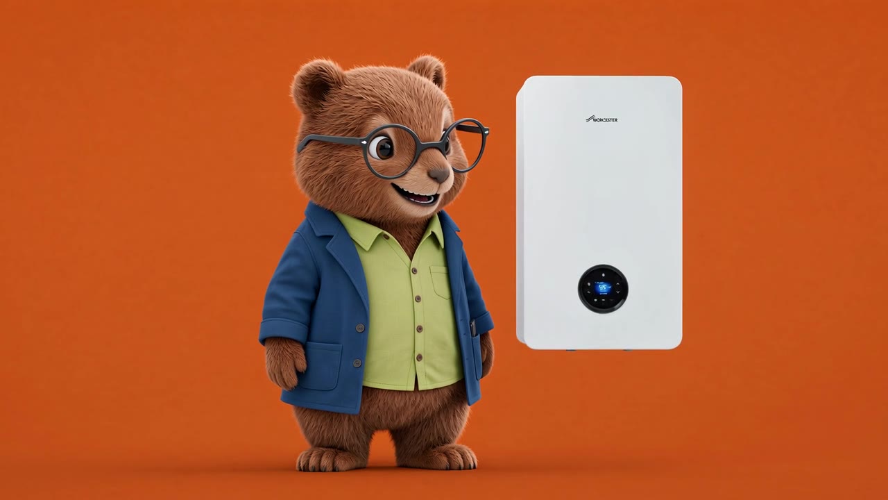Toastie, the Guildford Plumbing & Heating bear, with a new boiler